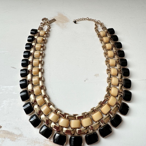 Retro The Limited Gold Tone with Black and Cream Lucite Statement Necklace - Picture 2 of 13
